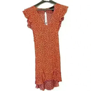 NWT SBetro Floral Dress Open / Tie Back Red Daisy Print Size Large Hi-low
